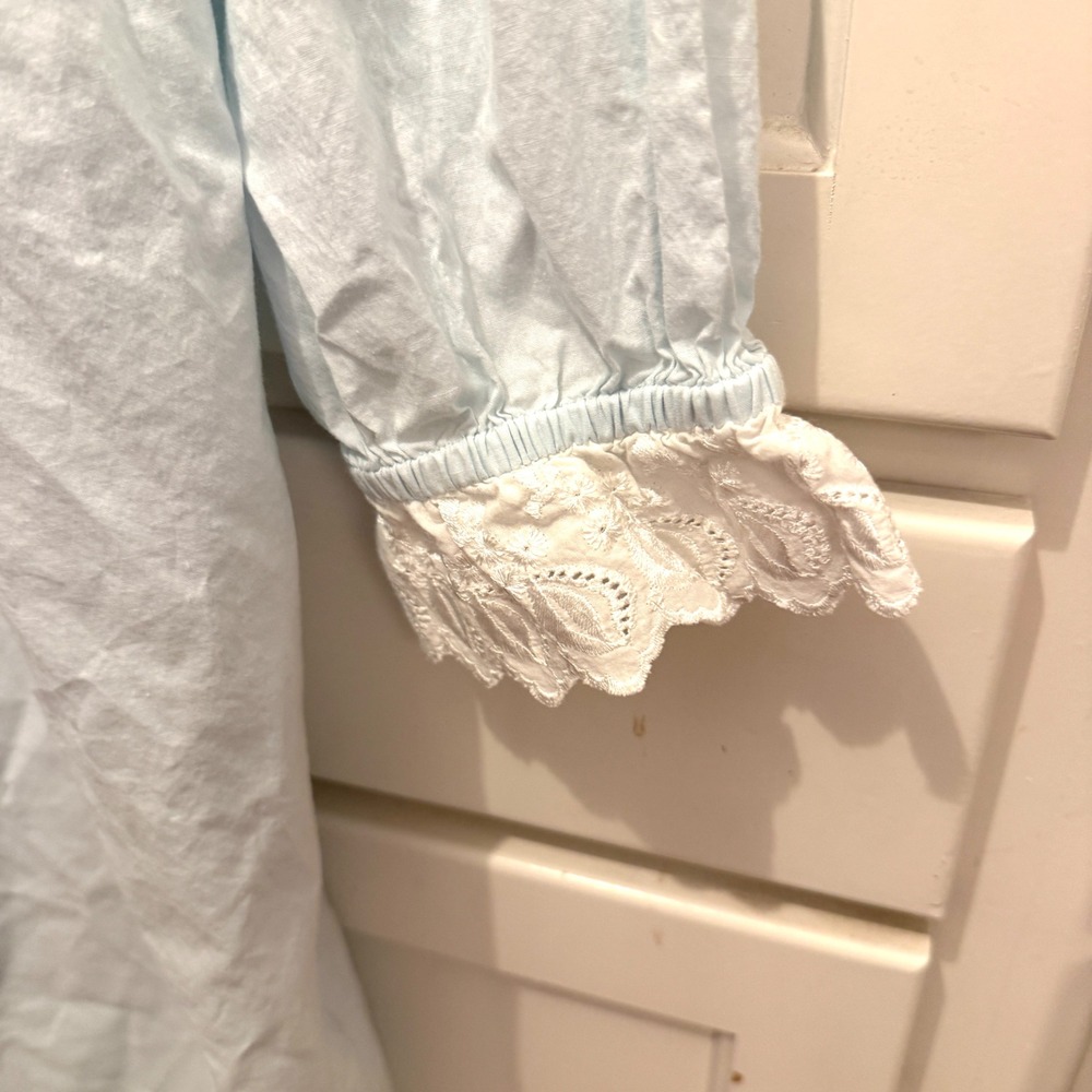 Whispers Light Blue Cotton Nightgown Long Sleeve Lace Trim Victorian Maxi Medium - Picture 6 of 7
